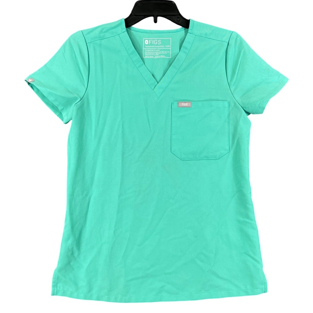 FIGS Catarina Scrub Top Womens XXS Teal V-Neck Chest Pocket Medical